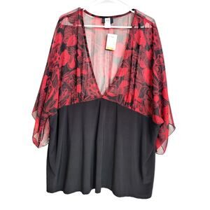 NWT Studio 1940 Red Black Sheer Floral Formal Top Size 26-28W